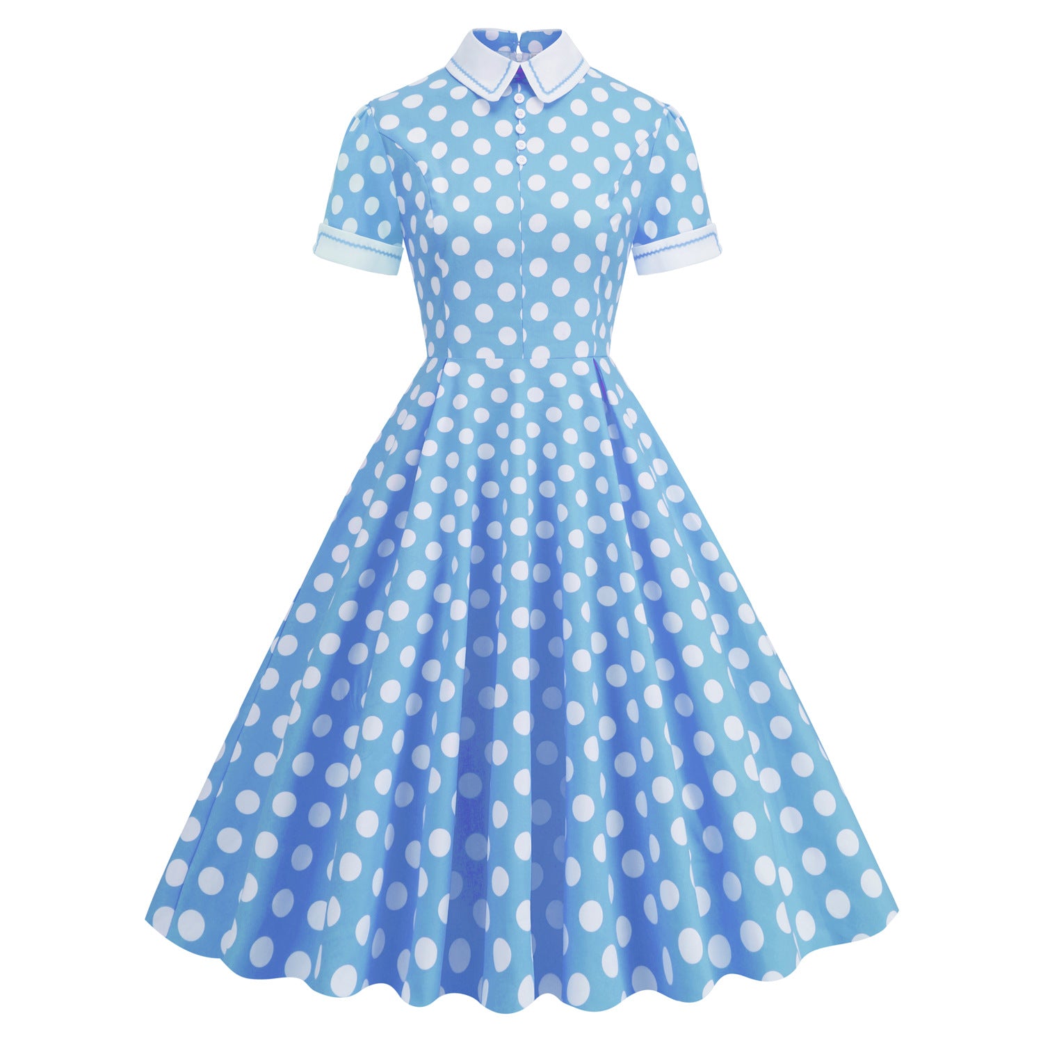 1950S Yellow Retro Polka Dot Short Sleeve Vintage Dress
