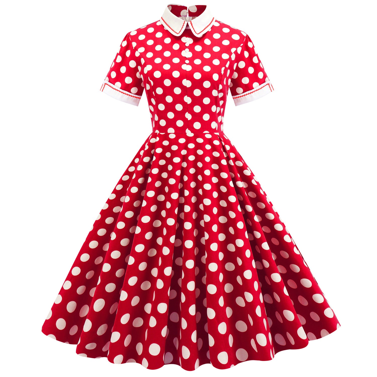 1950S Yellow Retro Polka Dot Short Sleeve Vintage Dress