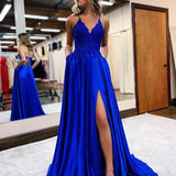 A-line Spaghetti Straps Corset Back Prom Dress With Split