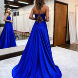 A-line Spaghetti Straps Corset Back Prom Dress With Split