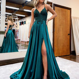 A-line Spaghetti Straps Corset Back Prom Dress With Split