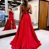 A-line Spaghetti Straps Corset Back Prom Dress With Split