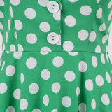 1950S Green Retro Polka Dot Halter Belted Sleeveless Vintage Dress