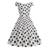 1950S Black Off Shoulder Polka Dot Vintage Dress