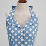 1950S Green Retro Polka Dot Halter Belted Sleeveless Vintage Dress