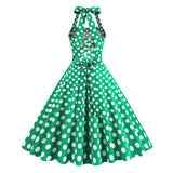 1950S Yellow Retro Polka Dot Halter Neck Vintage Dress