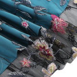 1950S Teal Floral Embroidered Lace Overlay Short Sleeve Vintage Swing Dress