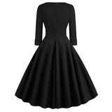 1950S Deep Green 3/4 Sleeve V-Neck Vintage Swing Dress