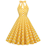 1950S Green Retro Polka Dot Halter Belted Sleeveless Vintage Dress