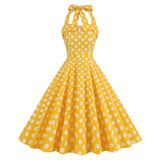 1950S Yellow Retro Polka Dot Halter Neck Vintage Dress