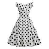 1950S Black Off Shoulder Polka Dot Vintage Dress