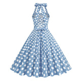 1950S Yellow Retro Polka Dot Halter Neck Vintage Dress