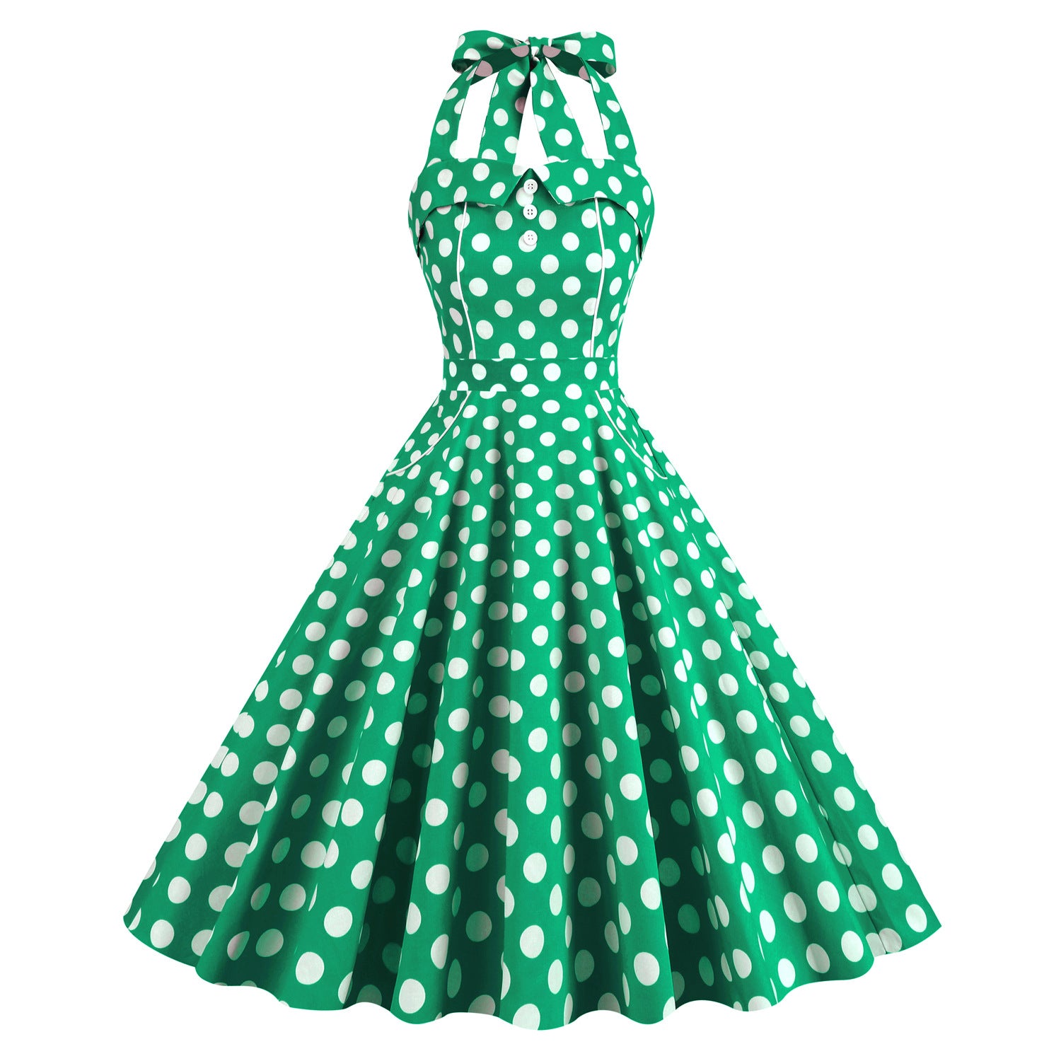 1950S Yellow Retro Polka Dot Halter Neck Vintage Dress