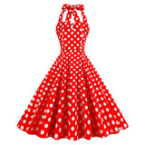 1950S Yellow Retro Polka Dot Halter Neck Vintage Dress