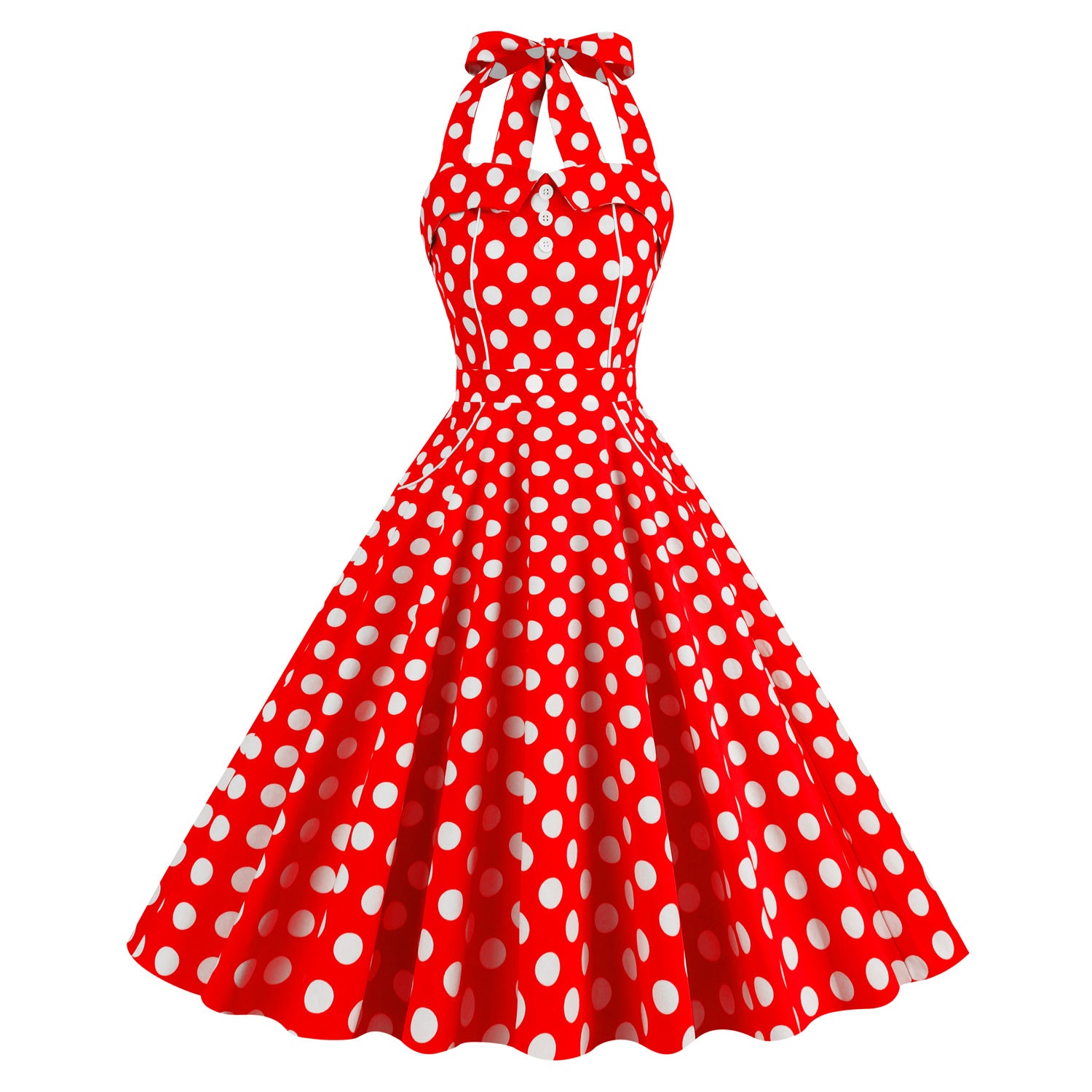 1950S Yellow Retro Polka Dot Halter Neck Vintage Dress