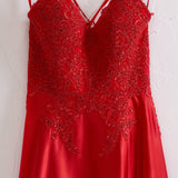 A-line Spaghetti Straps Corset Back Prom Dress With Split