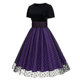 1950S Black Round Neck And Teal Polka Dot Vintage Dress