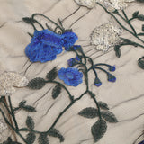 1950S Black Sleeveless V-Neck A-Line Dress with Red and White Floral Embroidered Tulle Skirt