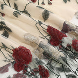 1950S Black Sleeveless V-Neck A-Line Dress with Red and White Floral Embroidered Tulle Skirt