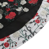 1950S Black Sleeveless V-Neck A-Line Dress with Red and White Floral Embroidered Tulle Skirt