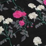 1950S Black Sleeveless V-Neck A-Line Dress with Red and White Floral Embroidered Tulle Skirt