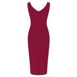 1950S Burgundy Sleeveless Bodycon Midi Vintage Dress
