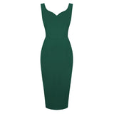1950S Burgundy Sleeveless Bodycon Midi Vintage Dress