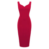 1950S Burgundy Sleeveless Bodycon Midi Vintage Dress