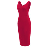 1950S Burgundy Sleeveless Bodycon Midi Vintage Dress