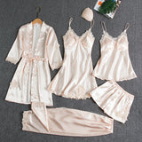 RosyQueen Silk 5 Piece Champagne Pajama Set
