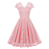 1950S Charming Pink Lace Cap Sleeve Sweetheart Neckline Vintage Swing Dress