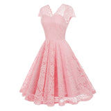1950S Charming Pink Lace Cap Sleeve Sweetheart Neckline Vintage Swing Dress