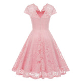 1950S Charming Pink Lace Cap Sleeve Sweetheart Neckline Vintage Swing Dress