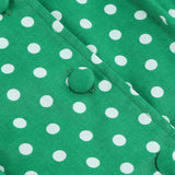 1950S Classic Green Polka Dot Collared Sleeveless Vintage Swing Dress