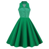 1950S Classic Green Polka Dot Collared Sleeveless Vintage Swing Dress