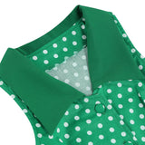 1950S Classic Green Polka Dot Collared Sleeveless Vintage Swing Dress