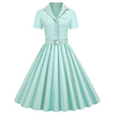1950S Classic Pink Belted Swing Short Sleeves Vintage Dress