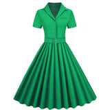 1950S Classic Pink Belted Swing Short Sleeves Vintage Dress