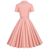 1950S Classic Pink Belted Swing Short Sleeves Vintage Dress