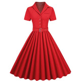1950S Classic Pink Belted Swing Short Sleeves Vintage Dress