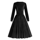 1950S Emerald Green Velvet Long Sleeve A-Line Square Neckline Dress