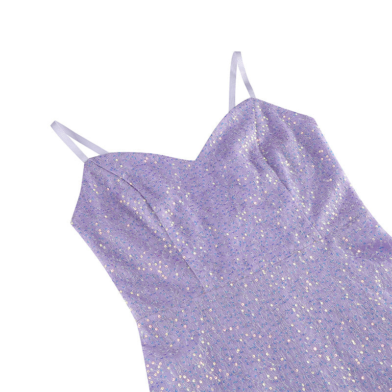 1950S Glittering Pink Sequin Spaghetti Strap Sweetheart Neckline Vintage Swing Dress