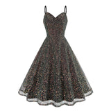 1950S Glittering Pink Sequin Spaghetti Strap Sweetheart Neckline Vintage Swing Dress