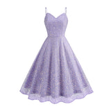 1950S Glittering Pink Sequin Spaghetti Strap Sweetheart Neckline Vintage Swing Dress