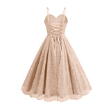 1950S Glittering Pink Sequin Spaghetti Strap Sweetheart Neckline Vintage Swing Dress