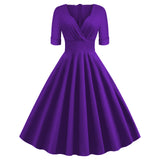 1950S Green V-Neck Swing Half Sleeves Vintage  Dress