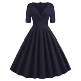 1950S Green V-Neck Swing Half Sleeves Vintage  Dress