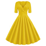 1950S Green V-Neck Swing Half Sleeves Vintage  Dress