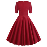 1950S Green V-Neck Swing Half Sleeves Vintage  Dress
