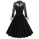 1950S Hollow Backless Flower A Shape Retro Christmas Dark Style Vintage Dress